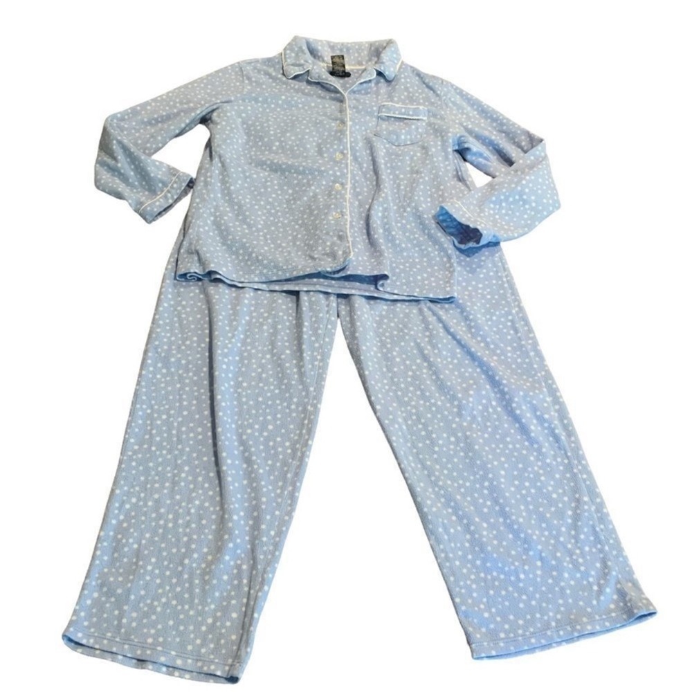 Aerie Women’s Fleece Blue White Polka Dot Pajamas PJS Medium
